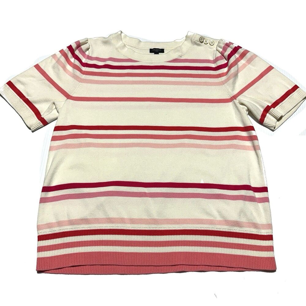 Talbots Women’s Knit Top Size 1X Short Sleeve Crew Sweater Cotton Blend Striped